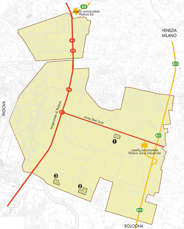 Mappa dellla Zip con indicate le tre aree destinate a Centri Servizi - CLICK SU AREA DI INTERESSE